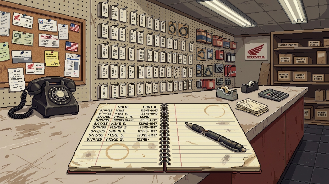 Honda of Lafayette parts counter — sign the book